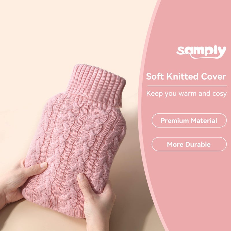 samply Hot Water Bottle with Knitted Cover, 2L Hot Water Bag for Hot and Cold Compress, Hand Feet Warmer, Ideal for Menstrual Cramps, Neck and Shoulder Pain Relief, Pink - Image 5